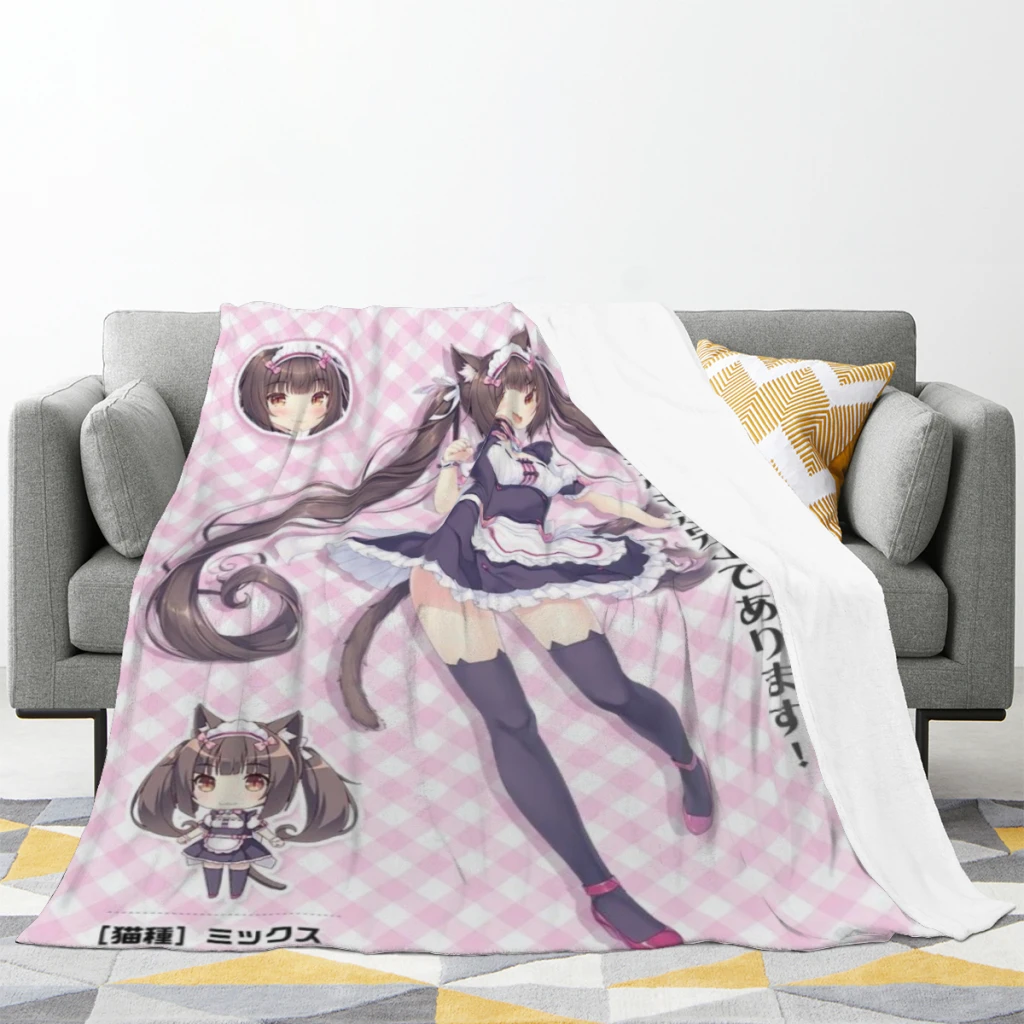 Nekopara Blanket Flange Textile Decor Portable Super Soft Throw Blankets for Home Office Plush Thin Quilt