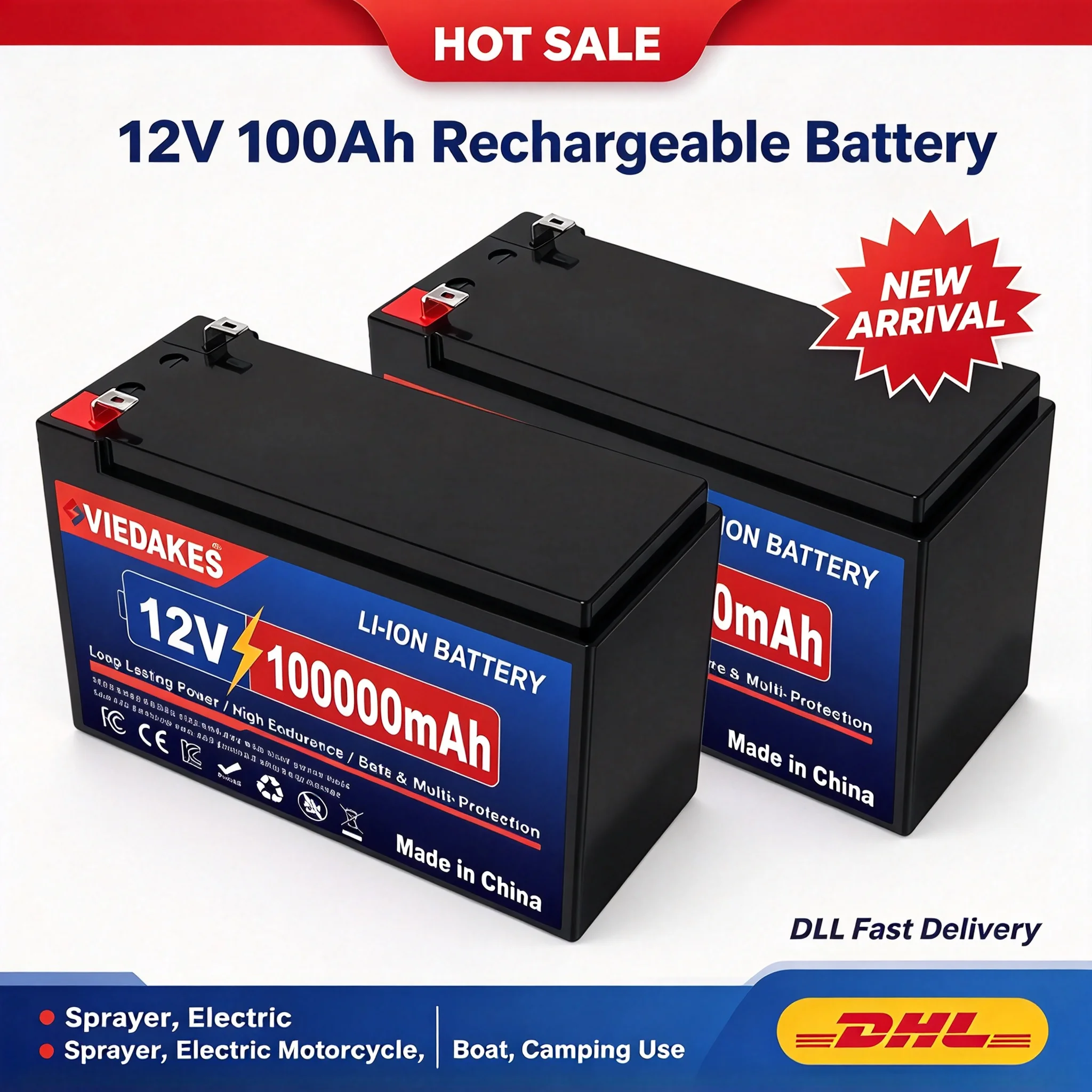 VIEDAKES 12V 100AhLiFePO4 Lithium Battery,20/40/60/80/100Ah 3S7P Rechargeable battery pack, For Sprayer, toy car, boat, camping