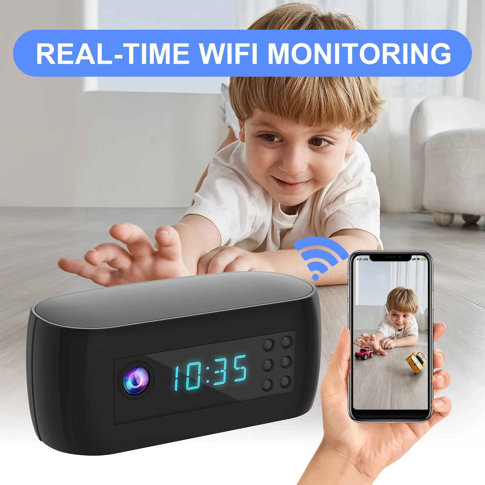 Wireless WiFi alarm clock camera 1080P camera night vision home baby monitor camera supports 256GB card