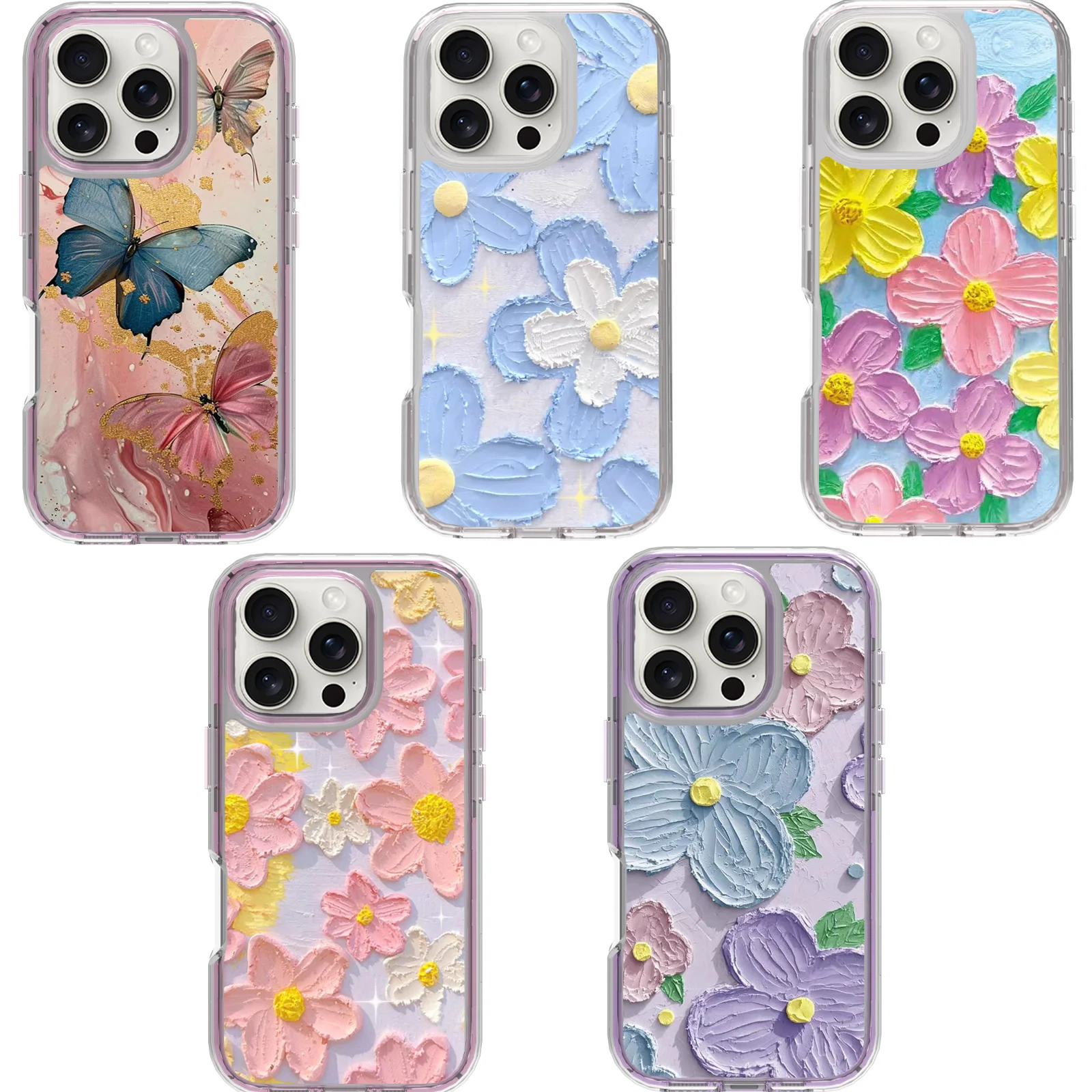 Floral Hybrid Heavy Duty Triple Layer Case For iPhone 16 Pro Max 16 Plus, Shockproof Flower Hard Full Protection Phone Cover