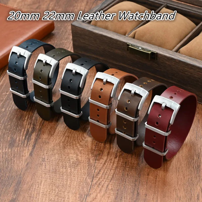 20mm 22mm Leather Retro Nato Needle Buckle Bracelet Brown Black Blue Red  Comfortable Watchband Watch Replacement Accessories