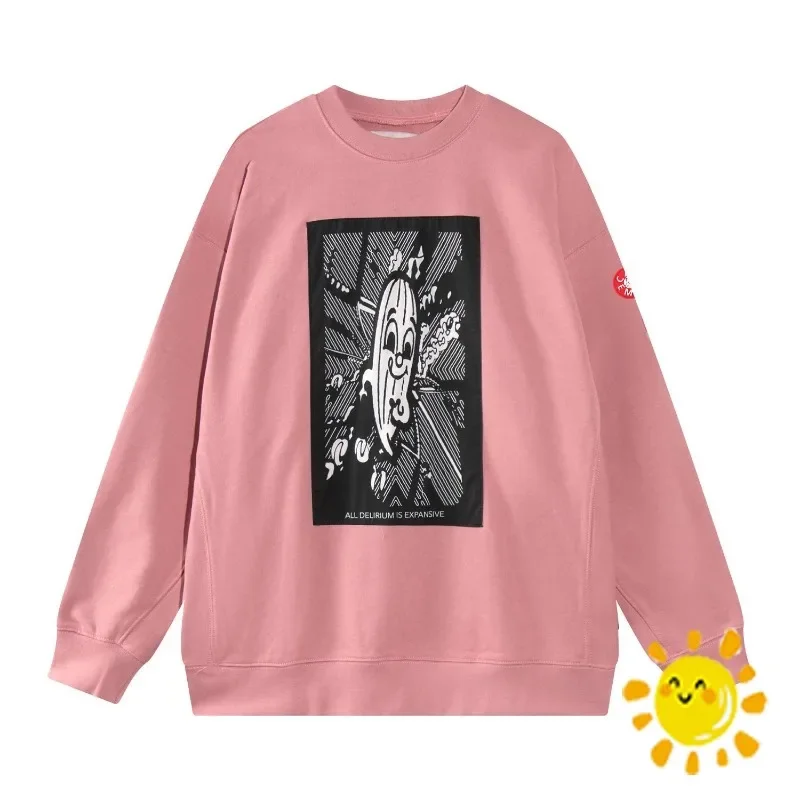 

Hip Hop Crewneck Pink Abstract Comic Sticker CAVEMPT C.E Patchwork Sweatshirts Men Women Hoodie