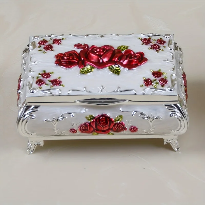

1pc Metal Craft Rose Jewelry Box, Creative Girl Jewelry Box, Wedding Birthday Gift Box G377