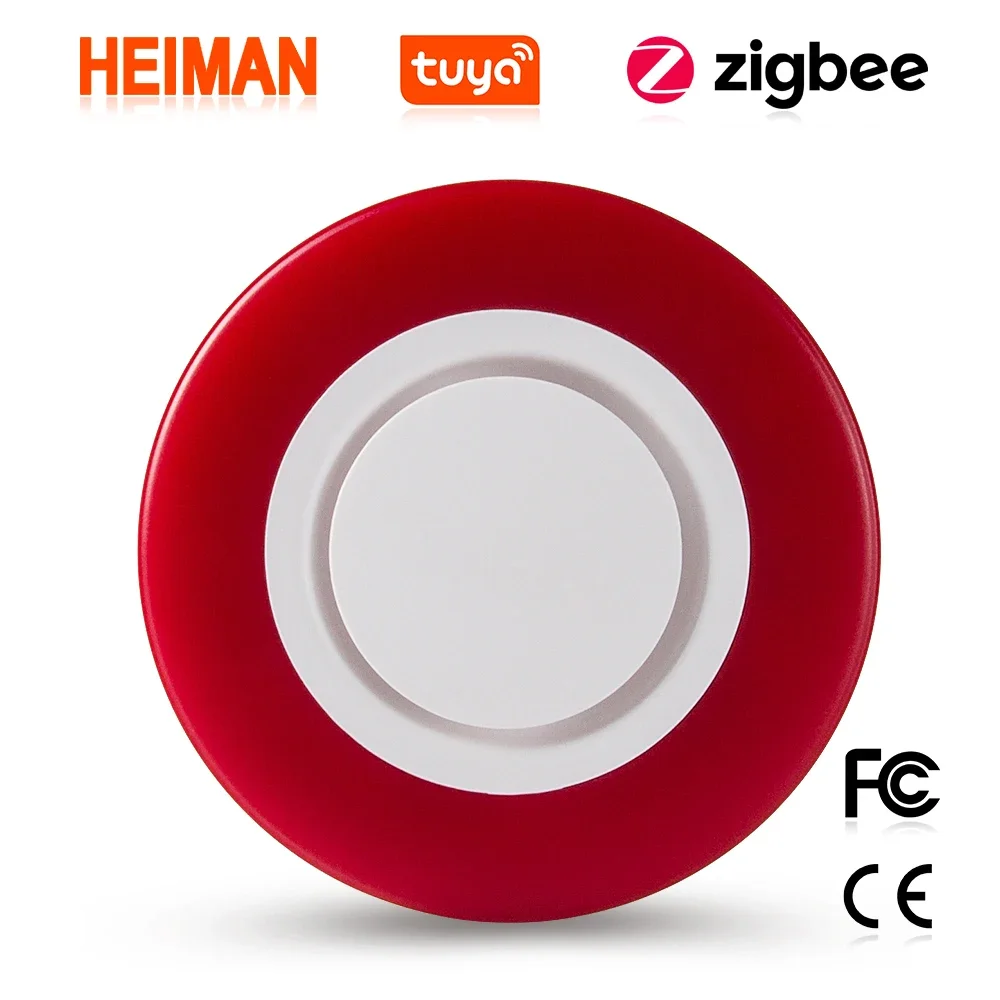 HEIMAN Zigbee 사이렌, 투야 스마트 경보 시스템, 95db 경고음, 스트로브, 레드 라이트 플래시, 실내 가정 보안, 시끄러운 사이렌