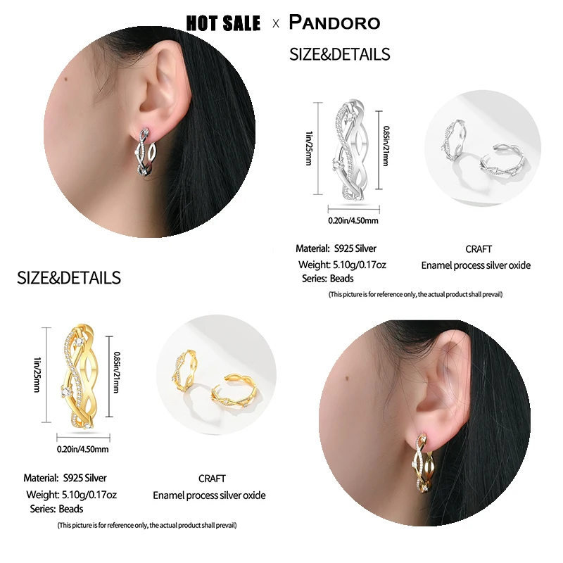 Fit Pandora Original Charm Gold 925 Silver Earrings Star Moon Sun Earrings Rose Gold Earrings Ladies DIY Prata Jewelry New Hot