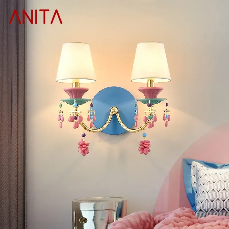 ANITA French Luxury Color Crystal Wall Lamp Creativity Living Room Bedroom Children's Room Room Hotel Villa Aisle Wall Light