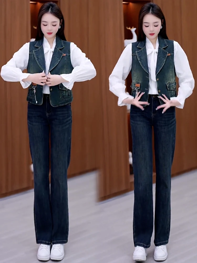 Ort-Chaleco vaquero informal para mujer, versátil, tamaño pequeño, almohadilla para el hombro, otoño, nuevo Sle, corte holgado, coreano