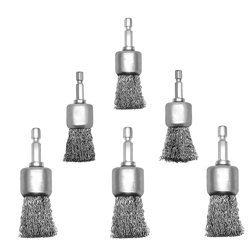 6 Pack Wire Brush Wheel for Drill 1-Inch Crimped End Wire Brushes 1/4Inch Hex for Paint-Surface and Small Spaces