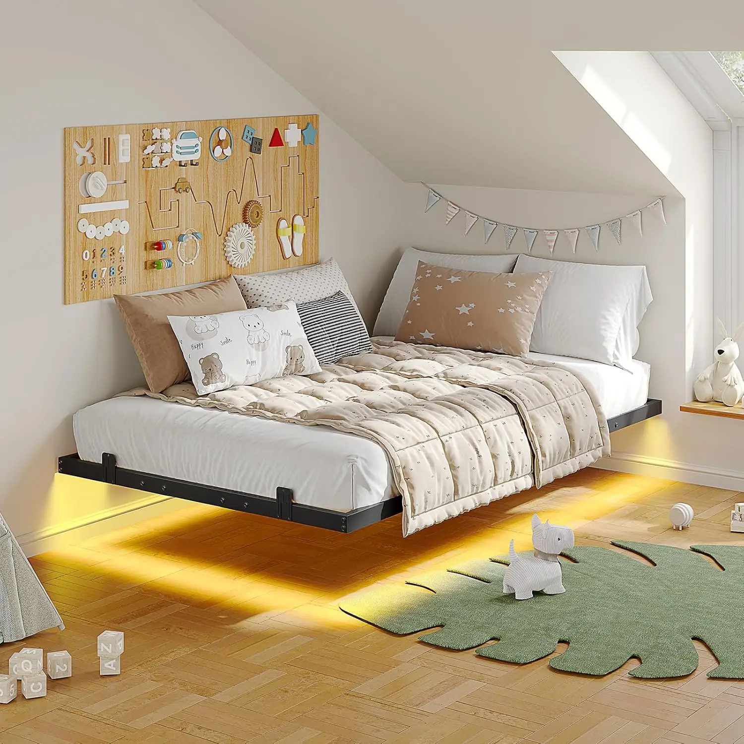 Hasuit Metal Floating Bed Frame Twin Size with LED Lights for Kids No Box Spring Needed Easy to Assemble, Customized view 6