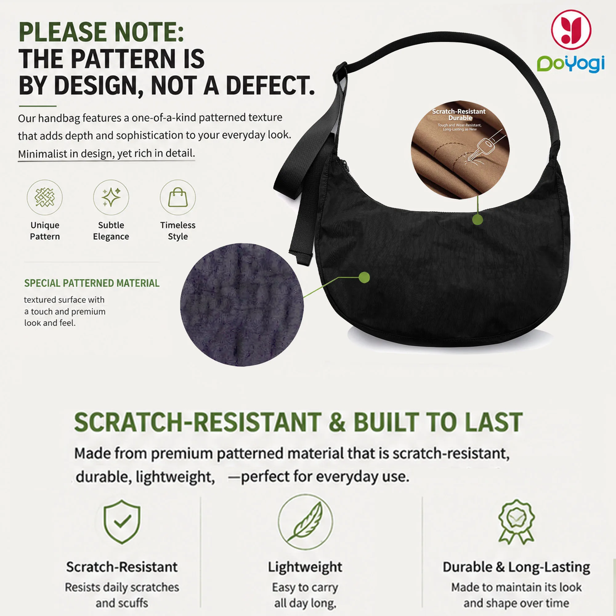 Mittlere Nylon-Halbmondtasche, Nylon-Halbmond-Umhängetasche für Damen und Herren, Crossbody-Tasche mit verstellbarem Riemen und doppelter Innentasche mit Reißverschluss – Detail 3