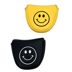 1pc smiling face Embroidery Pattern Golf Putter Cover PU Leather Mallet Putter Cover Magnetic Closure Golf Headcover