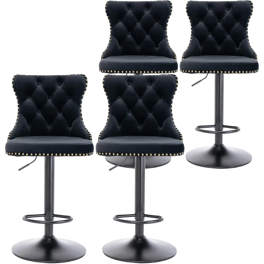 

Bar Stool Set of 4,Velvet Counter Height Barstools Adjustable Seat,Button Tufted Swivel Bar Chairs Black Base