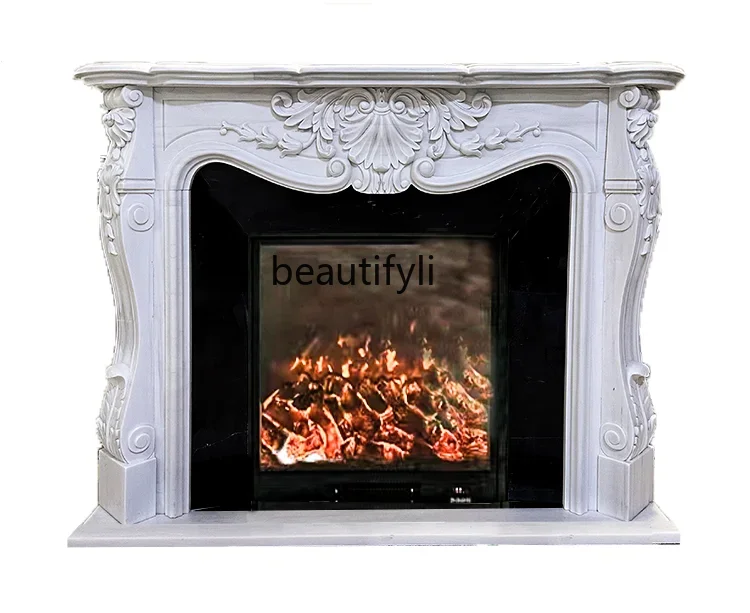 

Marble White European Style Fireplace Mantel Interior Simple Background Wall French Stone Curio Cabinet Sculpture