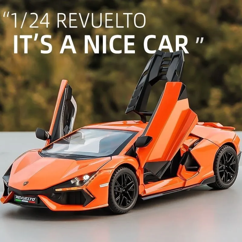 Simualtion 1/24 Lamborghini Revuelto Supercar Ally Car Model With Sound Light Collection Miniature Voiture Boy Gift Birthday