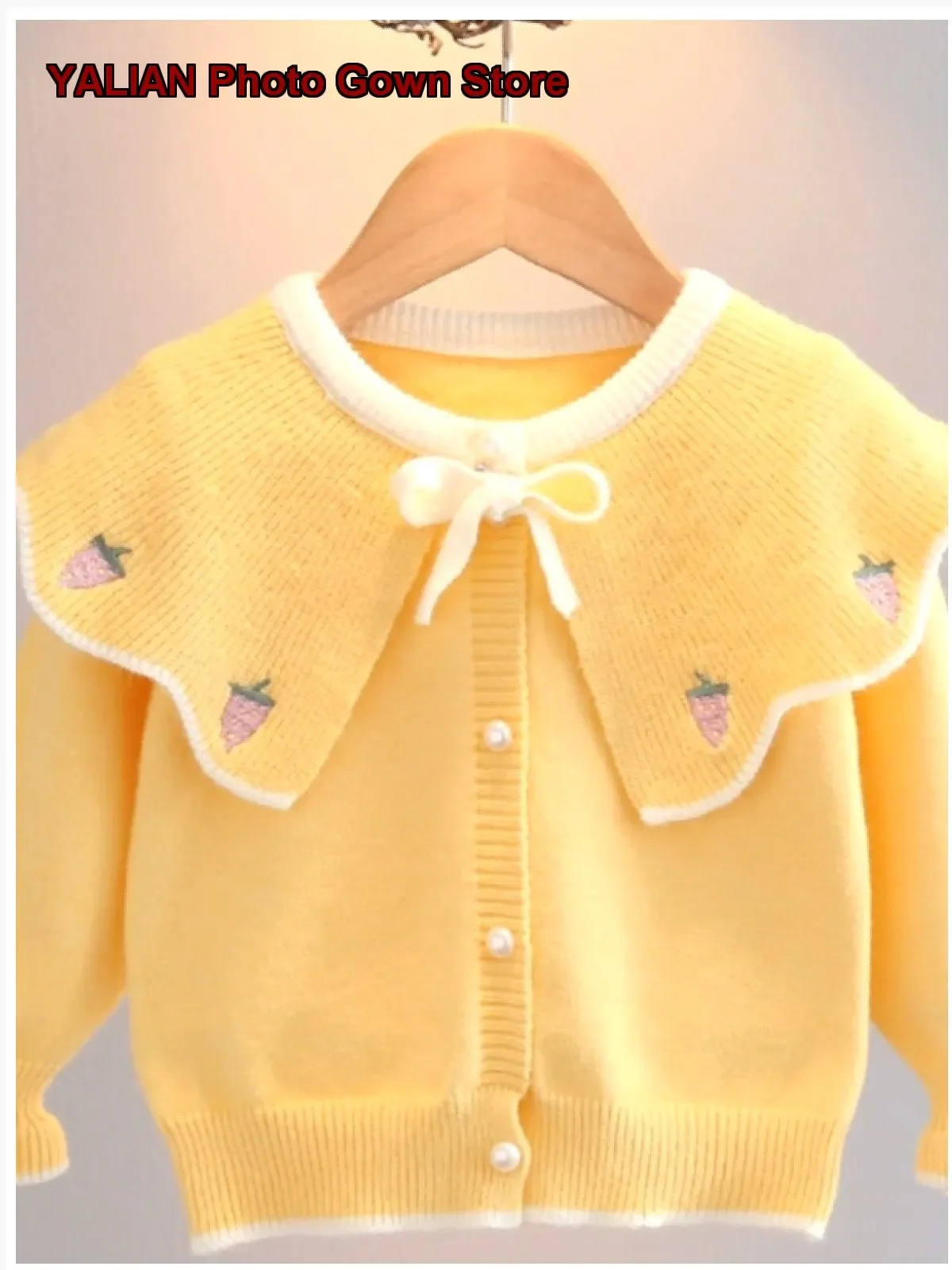 Girls Cardigan Kids Spring 2025 Thin Puff Sleeves Turn-Down Collar Stylish Knit Top Long Sleeves