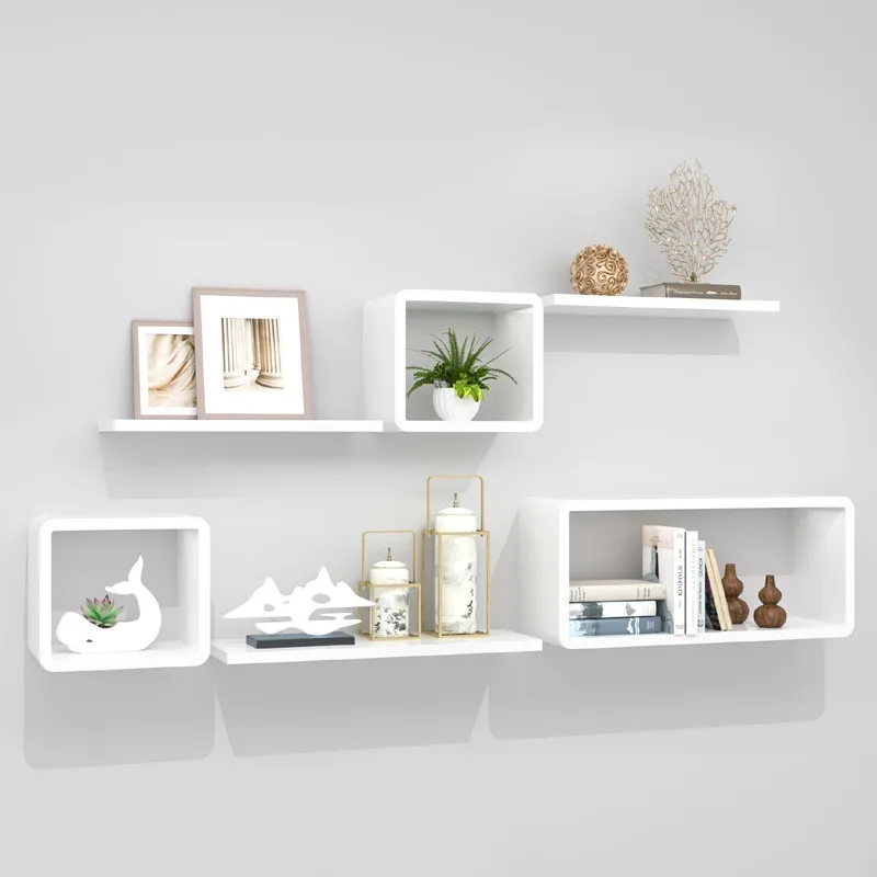 Wall shelf living room TV background wall decorative rack wall hanging white lattice cabinet bedroom  pine baffle