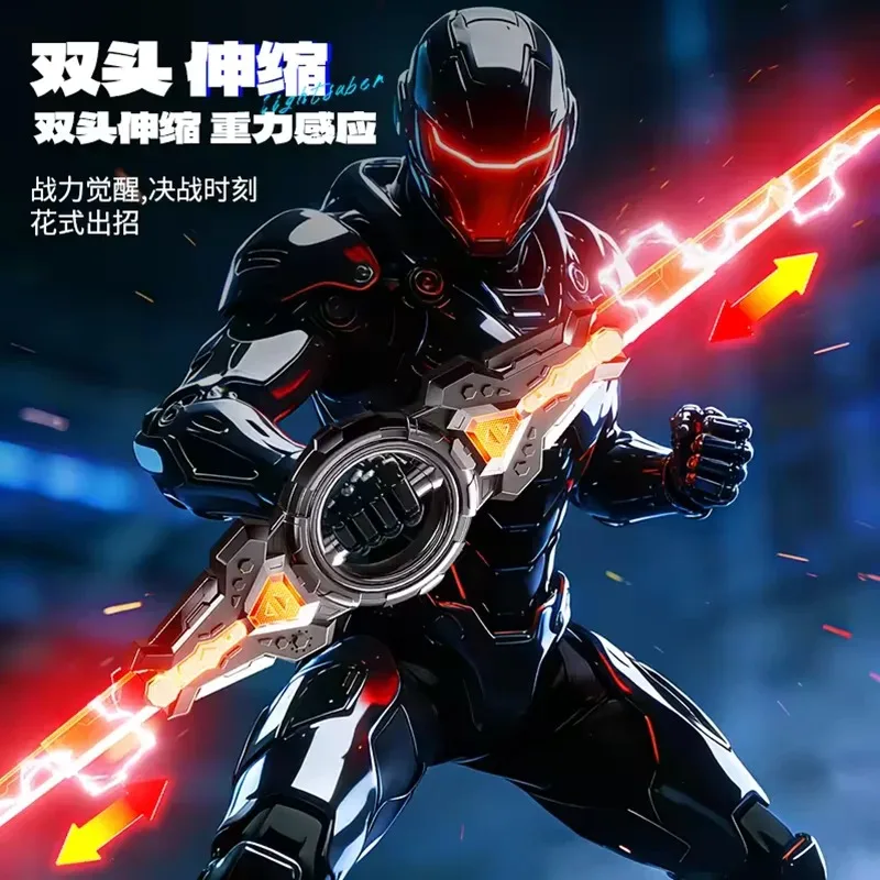 Fire spinning sword, double-edged light sword, children's toy sword, boy's double headed telescopic bearing, rotating knife