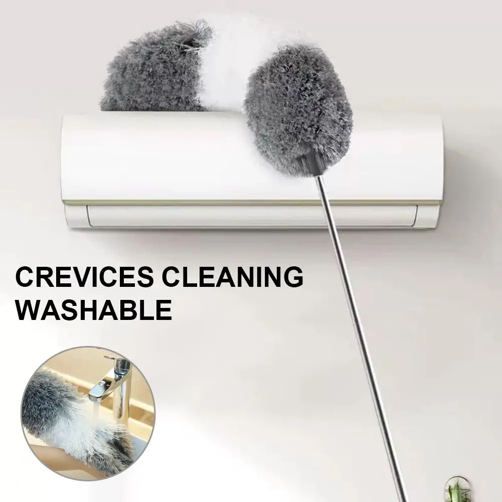 Extendable Microfiber Feather Duster with Long Stainless Steel Pole Bendable Cleaning Brush For High Ceiling Fan Roof Corner