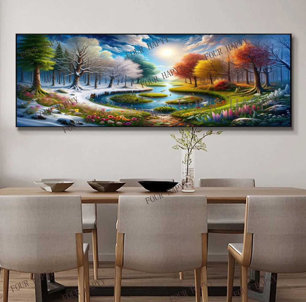 5D DIY Large Diamond Painting Cross Sunshine Flowers River Forest Landscape Wall Art, Full Round Drill, Embroidery Home Decor