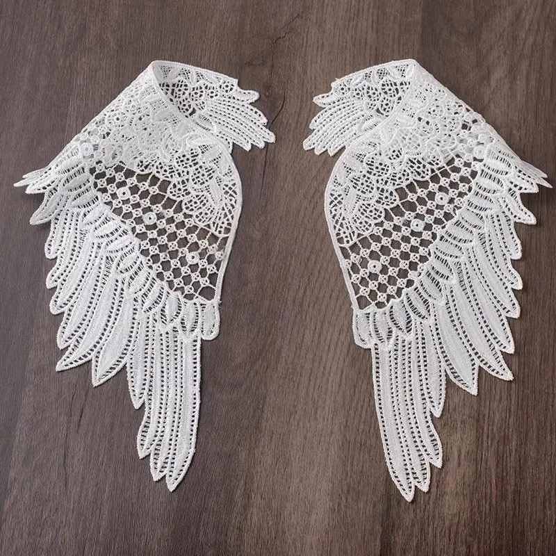 1 Paar schwarz-weiße Stickerei-Flügel für Kleidung, Kleid, Dekoration, 14 x 36,5 cm
