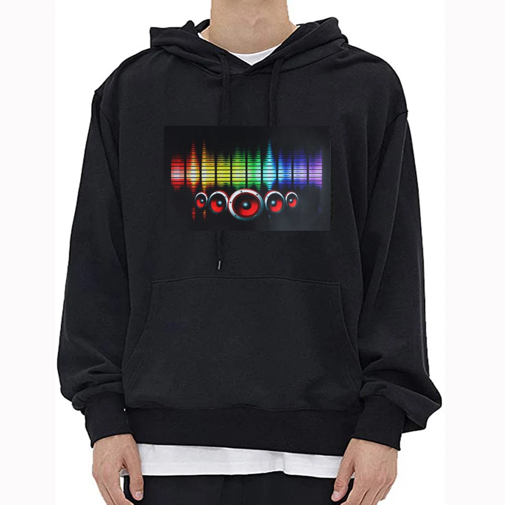 Hooded Sweatshirt Led Hoodies Sweatshirt Sound Active EL Panel Hoodies Sweatshirt Flashing Equalizer Clothes Long Sleeve Men