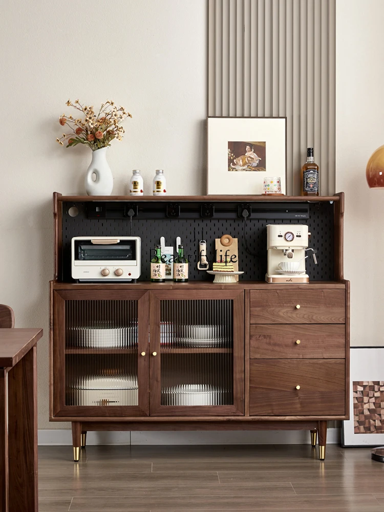 

Nordic Black Walnut Wood Sideboard Cabinet Solid Wood Integrated Wall Living Room Multi-Functional Tea Cabinet