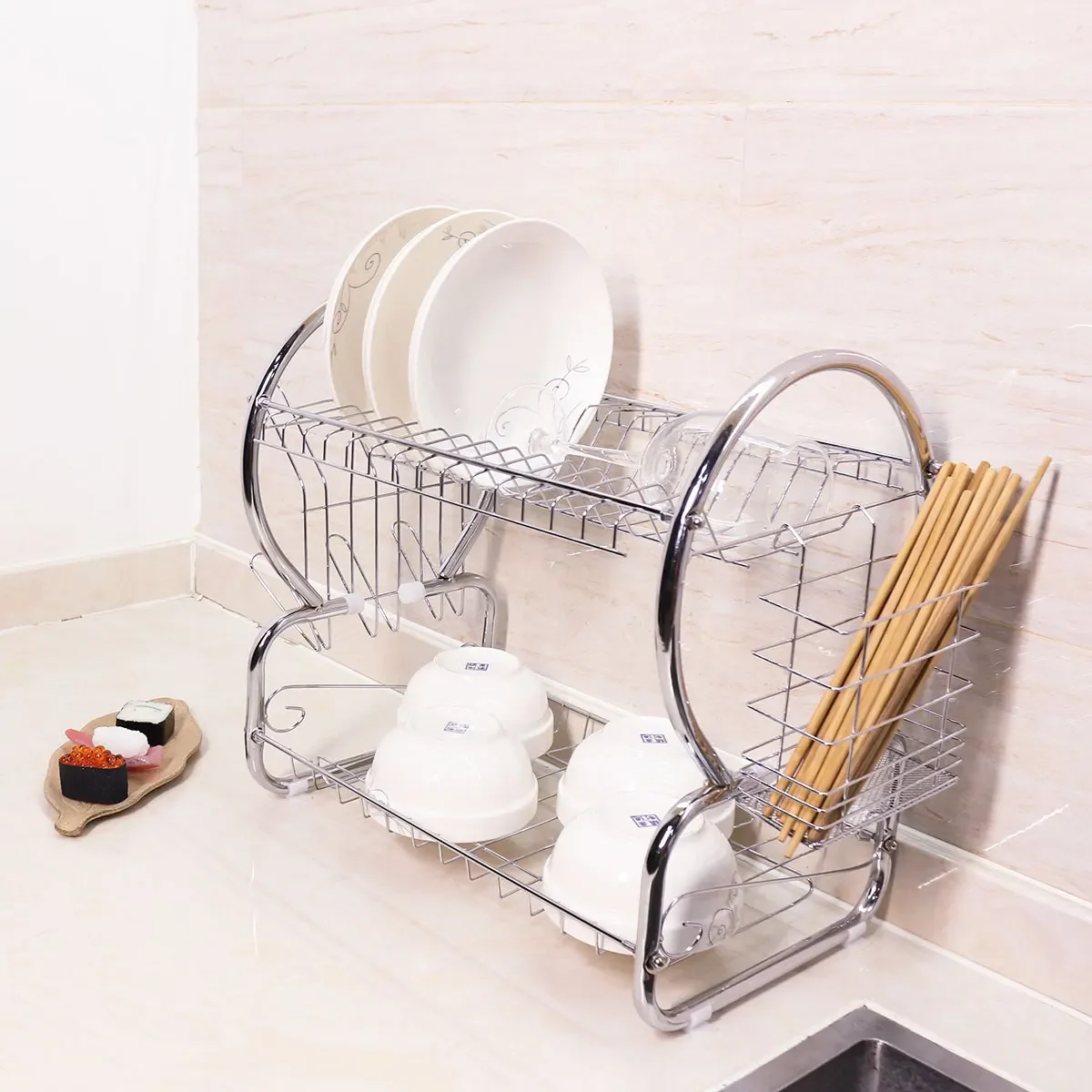 2 Tires Kitchen Sink Drain Rack Storage Organizer Utensil Dish Drying Rack Holder Shelf Drainer Plate Bowl Stand Display Holder