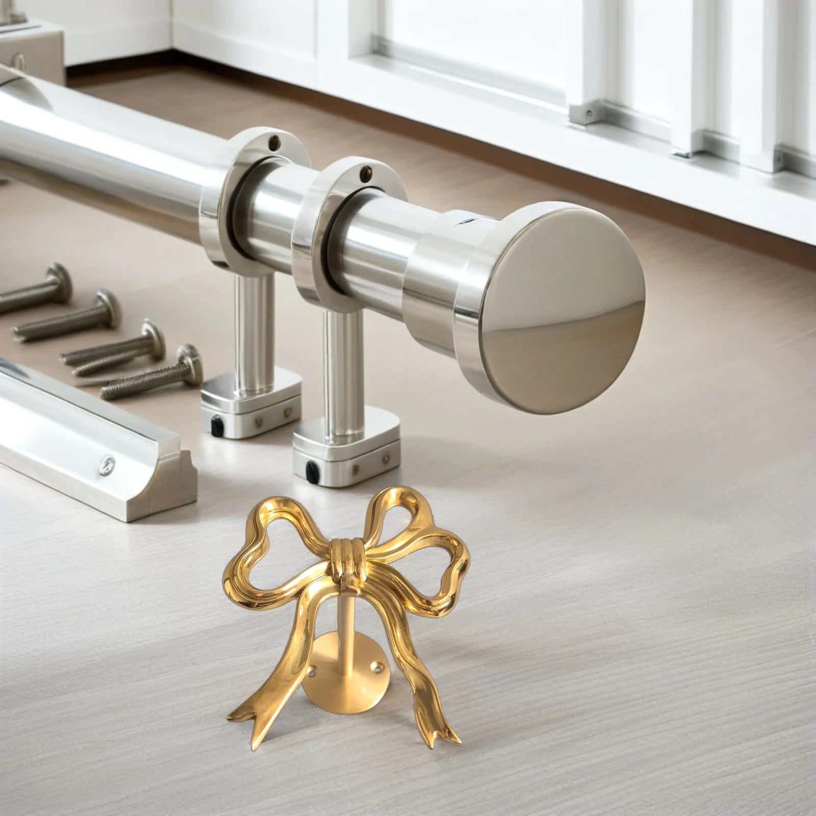 

Brass Gold Bow Curtain Holdbacks Wall Mounted Drapery Holders for Bedroom Living Room Bathroom Decorative Metal Curtain Fixers