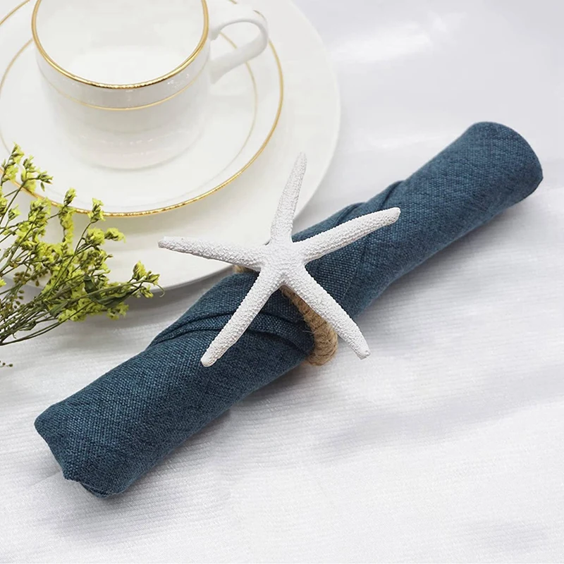 Handmade Starfish Napkin Rings Set Of 32, White Faux Sea Star Napkin Ring Holder For Wedding, Party, Dining Tables