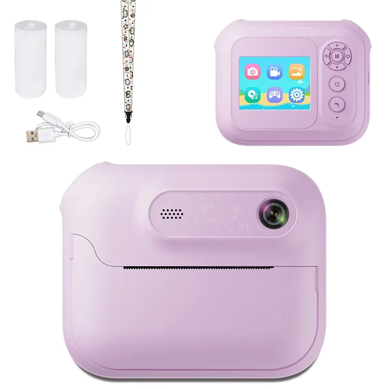 B04C-Kids Printer Camera 1080P HD Digital Instant Print 1300Mah With MP3 Player& 5 Games For Girls Boys Birthday Gift Puple