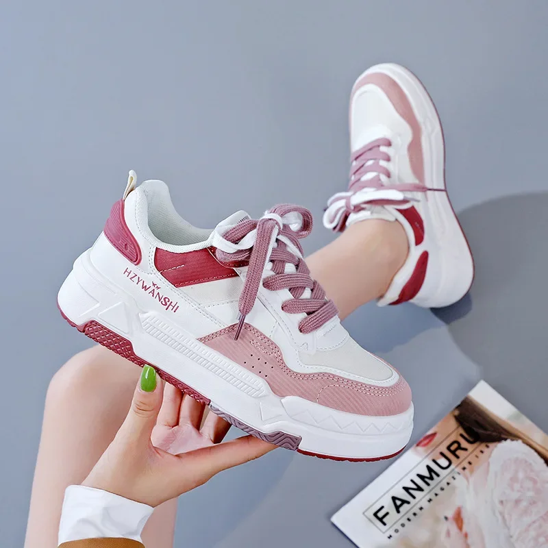 Damesschoenen Platform Sneakers Herfst Nieuwe Witte Schoenen Mode Antislip Casual Schoen Ademende Veterschoenen Dames Gevulkaniseerde Schoenen