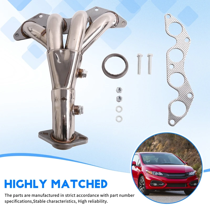 Stainless Race Manifold Header Exhaust Manifold With Gasket For Honda Civic EX 2001-2005 1.7L SOHC D17AXQ