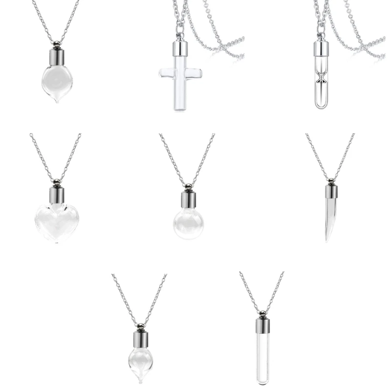 Portable Drift Bottle Pendant Neckchain Glass Vessel Necklace for Liquid Storage Dainty Clavicle Chain Adornment