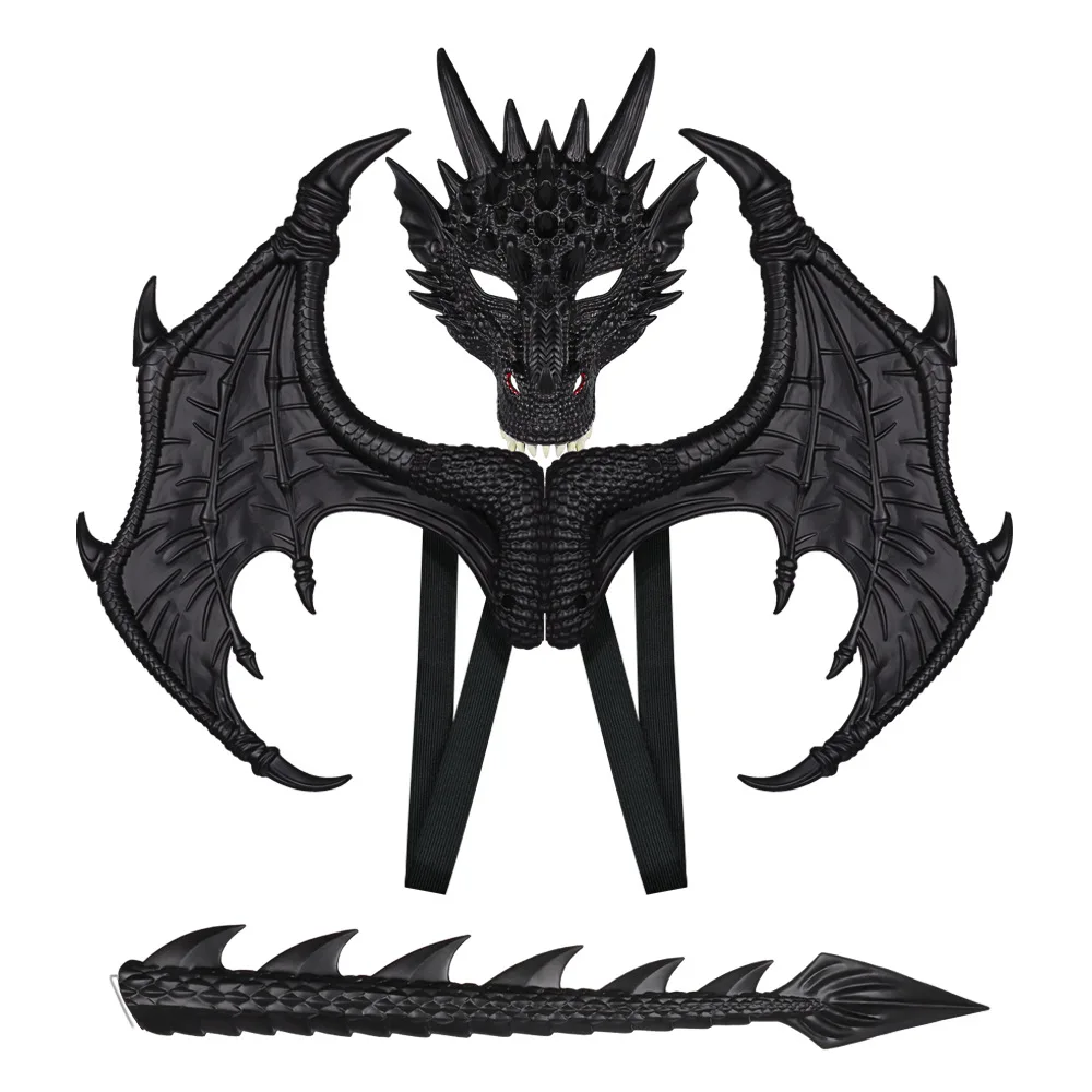 New Halloween Upgrade RP Ultra Light Children's Party Black Dragon Mask Role Playing Dress up Prop Set