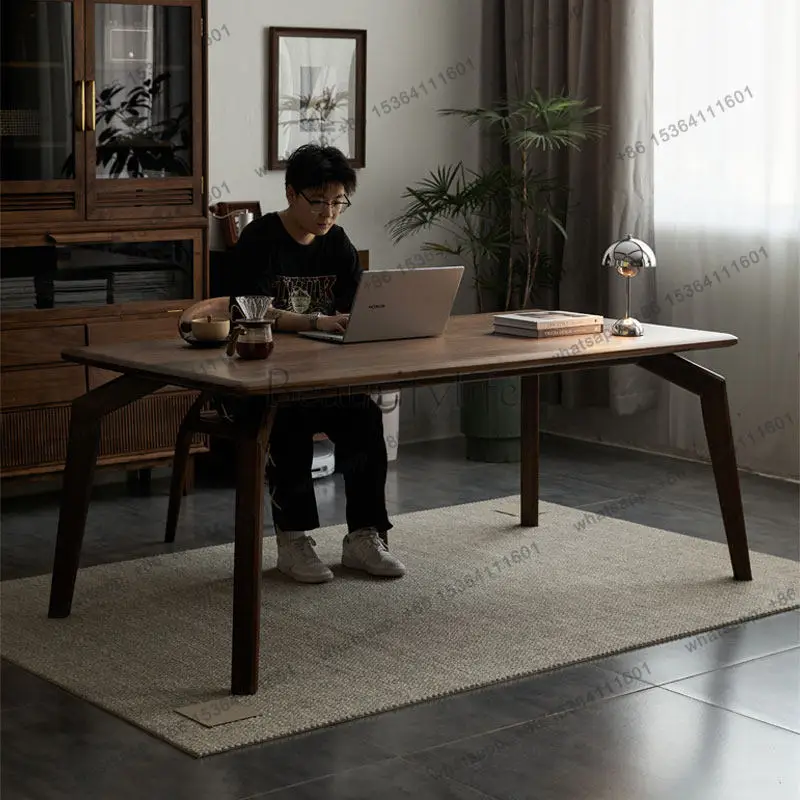 

Стол-верстак прямоугольный, обеденный стол из черного ореха, длинный стол в скандинавском стиле для гостиной, массив дерева