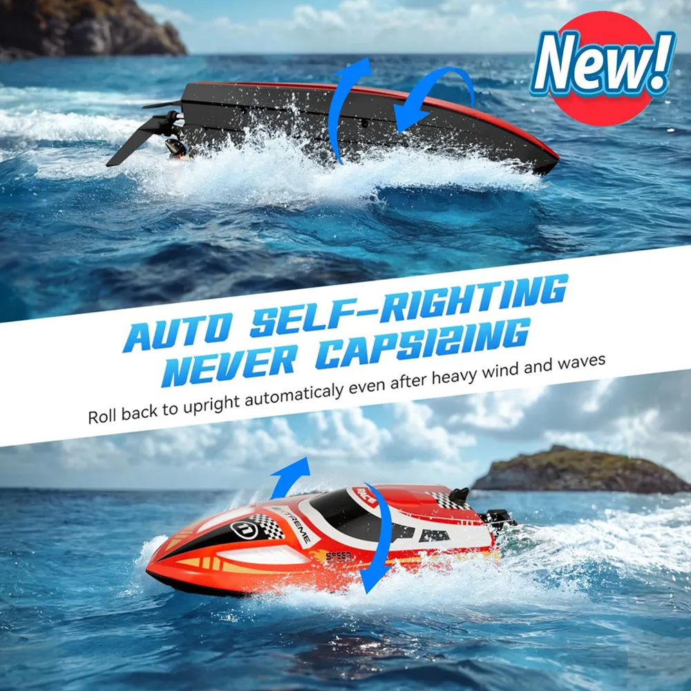 

30KM/H High-Speed Remote Control Racing Ship Waterproof RC Boat With Cruise-Control, Self-Righting, LED Light Control 150m