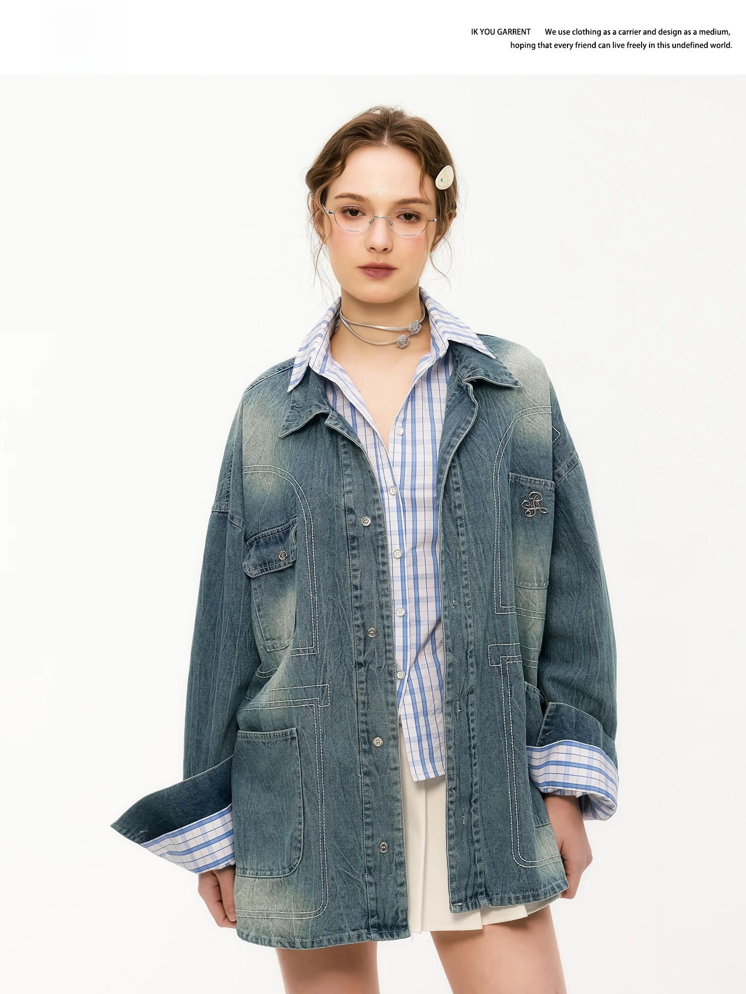 

Оригинальный женский винтажный джинсовый джинсовый джинсовый джинт Ikyou с длинным светом, свободный миди, весна-осень, Новое поступление, повседневная одежда