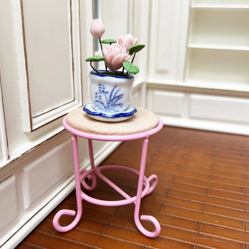 1:12 Dollhouse Miniature Iron Art Flower Stand Display Shelf Storage Rack Mini Coffee Table Furniture Model Doll Home Decor Toy