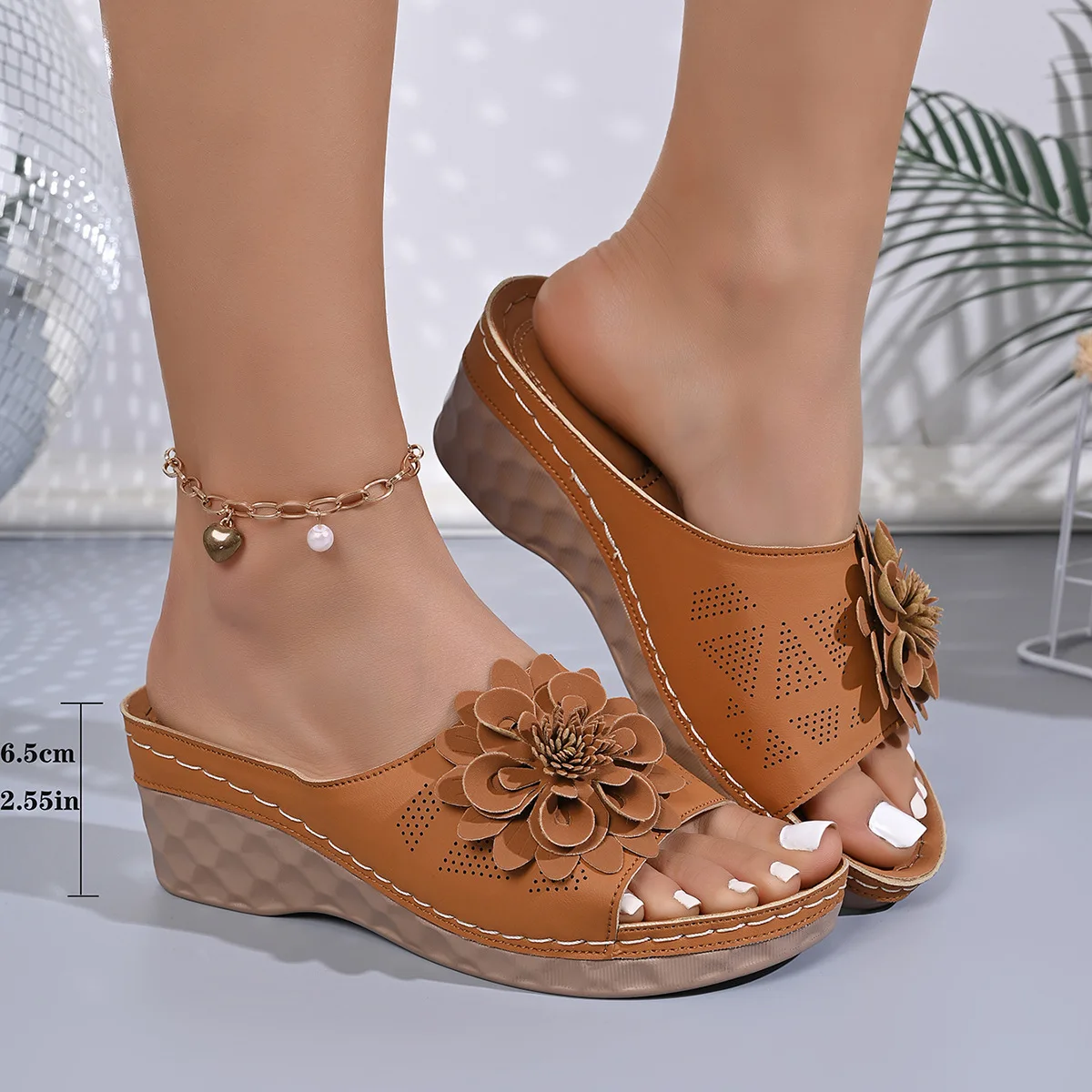 

Женские летние сандалии больших размеров с открытым носком на удобной платформе-танкетке, нескользящие, модные, повседневные, пляжные шлепанцы для образов