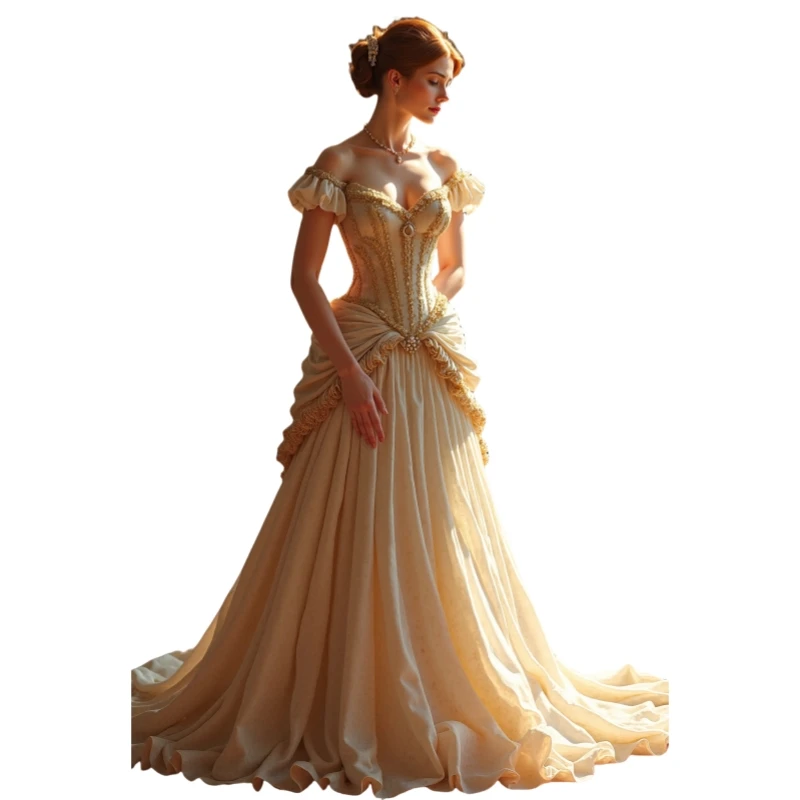 Robe de bal victorienne Vintage avec perles dorées, Corset en Satin, longue robe de soirée kaki, épaules dénudées, personnalisée