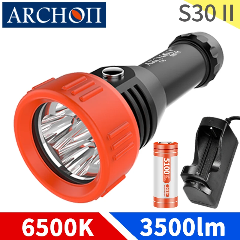 S30 II 3500 lumen Scuba diving flashlight astigmatism diffuser Yellow Lens Dive lighting long-distance Underwater 100m torch