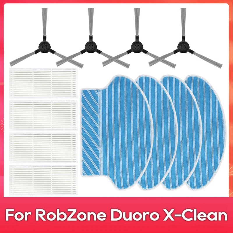 B58B-For Robzone Duoro X-Clean Robot Vacuums Spare Part Accessories Side Brush Hepa Filter Mop Cloth Wipe Rag