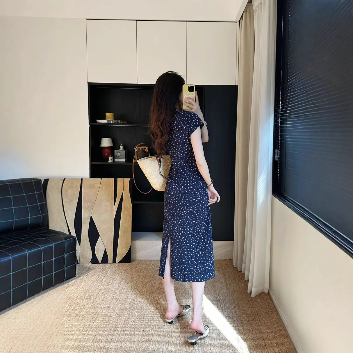 Jupe longue de Style vacances français, coupe cintrée et amincissante, col en v, Niche, robe florale sans Collision pour femmes en été