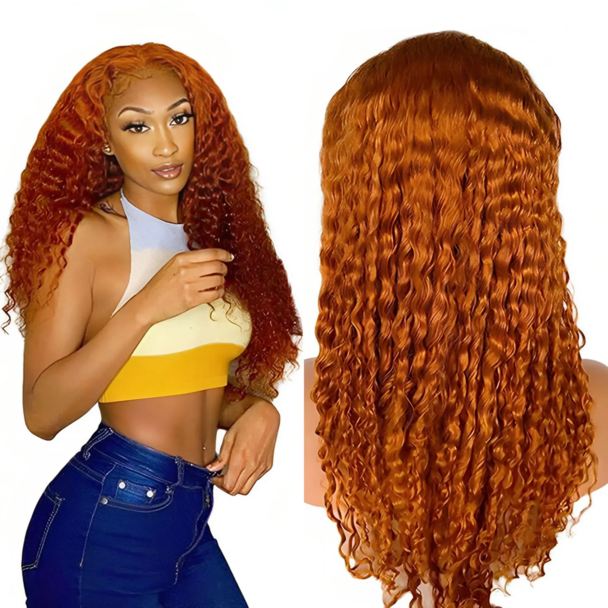 Bright Brown Synthetic Wig Deep Curly 13X4 Lace Front Wigs for Black Women Heat Resistant Synthetic Wig Party Cosplay