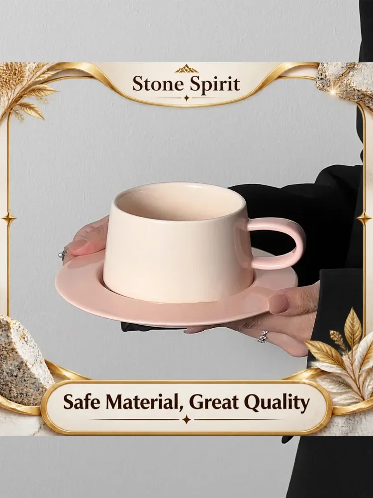 Ahunderjiaz-Vintage Coffee Mug, Latte Pink Ceramic Cup, High-class Feeling Set of Cups, Antique Mugs, Kitchen Drinkware Set