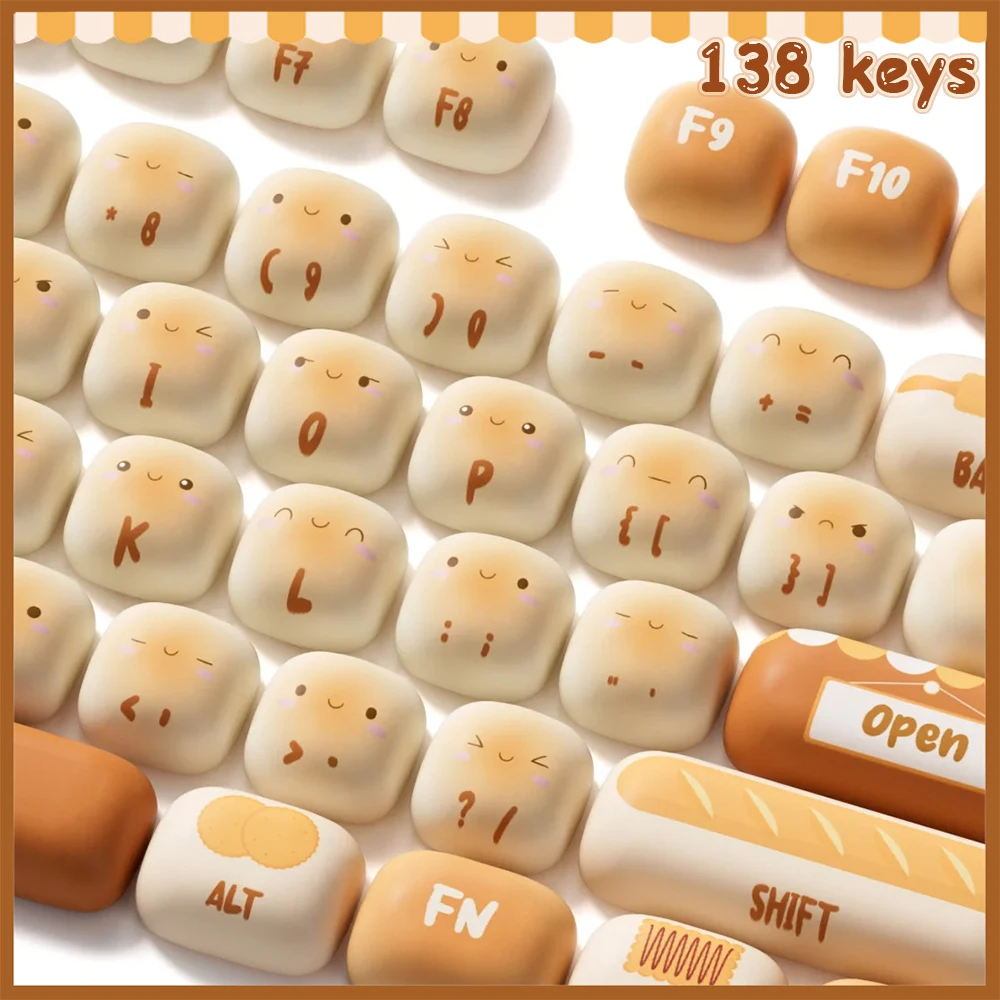 Kawaii Steamed Bun Theme Keycap Cute MOG 138keys Keycap Cartoon Custom Thermal Sublimation Keycap For Keyboard Accessories Gifts