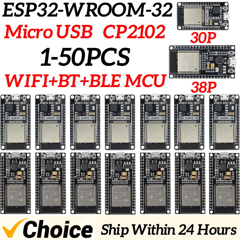 ESP32 Development Board 2.4G WIFI Bluetooth Module 30Pin 38Pin CP2102 Micro Ultra-Low Power Consumption Dual Core ESP-32