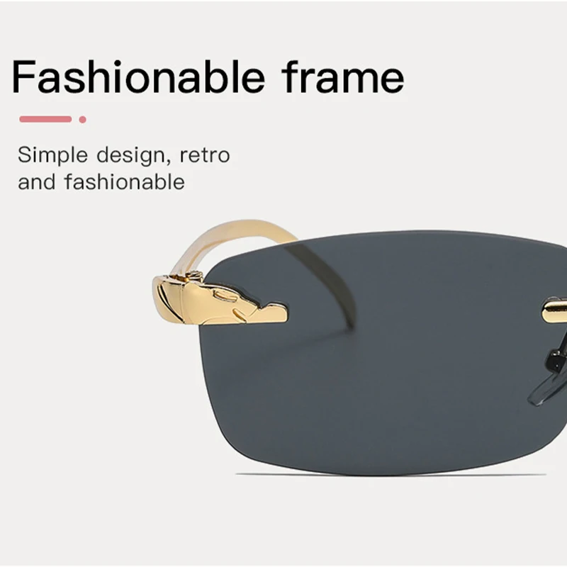 Leopard Head Frameless Cut Edge Fashion Sunglasses Small Frame Stylish New Design Optics for Trendy Look