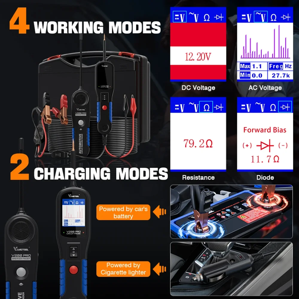 VDIAGTOOL V200PRO Car Circuit Tester Automotive Power Probe Tester Breaker Finder Tool System Diagnostic 12/24V with 40FT Cable