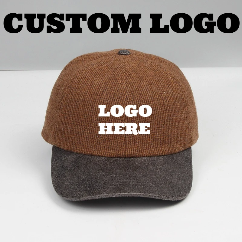 Individuell Bestickte Logo-Baseballkappen aus Wolle für Herbst und Winter, Unisex, mit Kunstleder-Schirm und Britischem Sportdesign – Detail 1